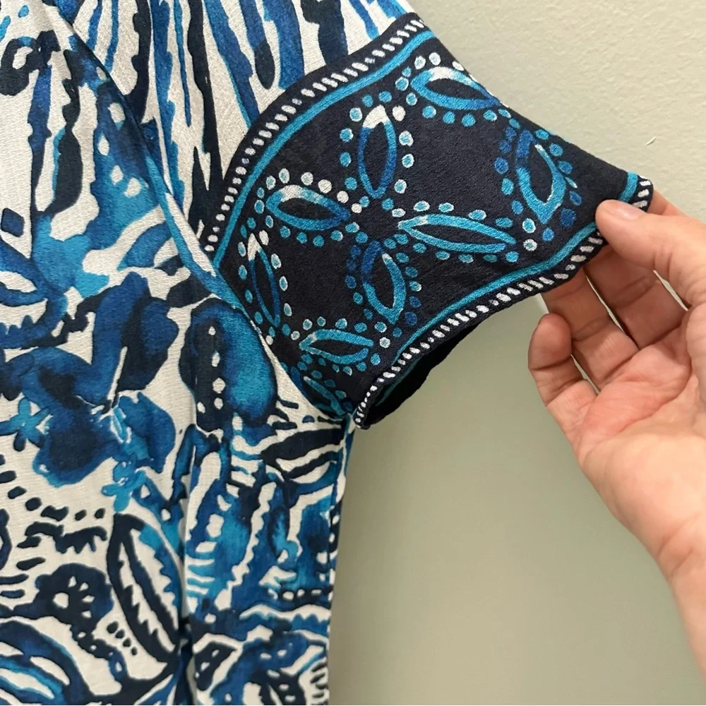 Lucky Brand Short Sleeve Boho Top Blue & White Size Medium - Picture 7 of 10